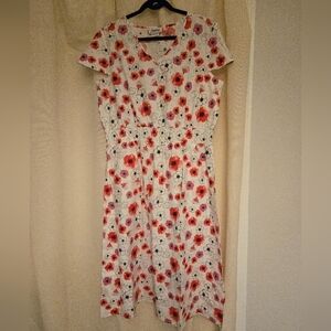 NWOT Expressions Red and White Flutter Sleeve Midi Sundress Elastic Waist